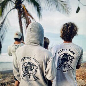 Psycho Tuna Sz L Short Sleeve Logo Graphic Olive Green Fishing Teen Boy T-Shirt